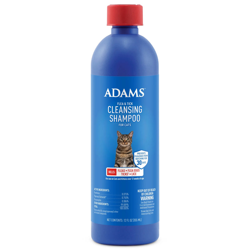 Adams Flea & Tick Cleansing Shampoo for Cats, Flea and Tick Treatment for Cats and Kittens, Unscented, 12 Ounces