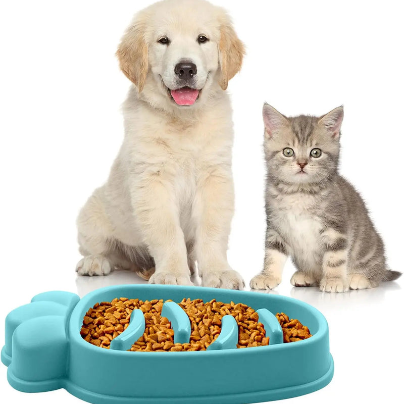 Slow Feeder Dog Bowl - Anti-Gulping Puzzle Dish for Small & Medium Breeds - Non-Slip Green Carrot Design