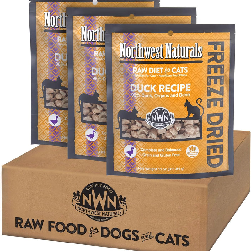 Northwest Naturals Freeze-Dried Duck Cat & Kitten Food – Bite-Sized Nibbles – Healthy, Limited, Human-Grade Ingredients, All-Natural, High-Protein – Complete & Balanced, Grain-Free – 11 Oz (Pack of 3)