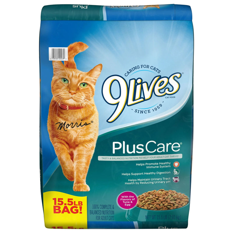 9Lives plus Care Dry Cat Food with Tuna & Egg Flavors, 15.5 Lb Bag