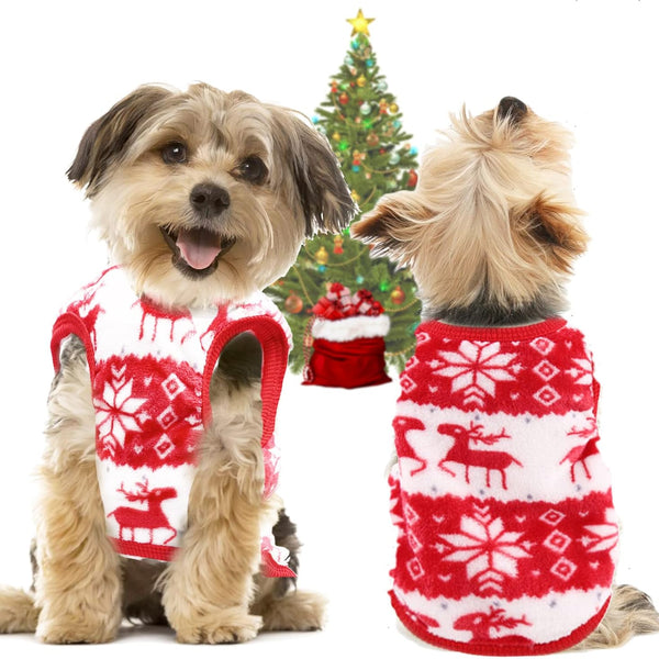 QETRABONE Small Dog Pet Cat Christmas Costume Sweater, Pet Supplies Costume Xmas Clothes Dog Jumpers Snowflake Elk Pattern Christmas Outfits for Dogs Puppy Kitten Cats (Large, Red Snowflake)