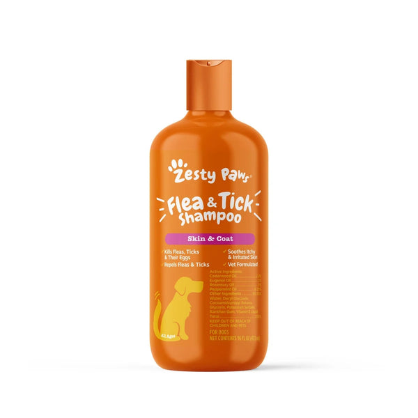 Zesty Paws Flea & Tick Shampoo for Dogs, to Repel Flea & Ticks, Peppermint Oil Scented, 16Oz Bottle