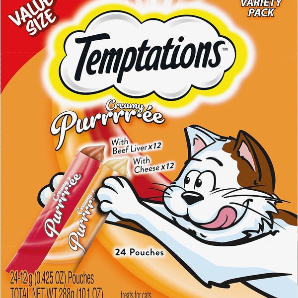 Creamy Puree Squeezable Lickable Wet Cat Treat Variety Pack, 0.42 Oz. Tubes, 24 Count