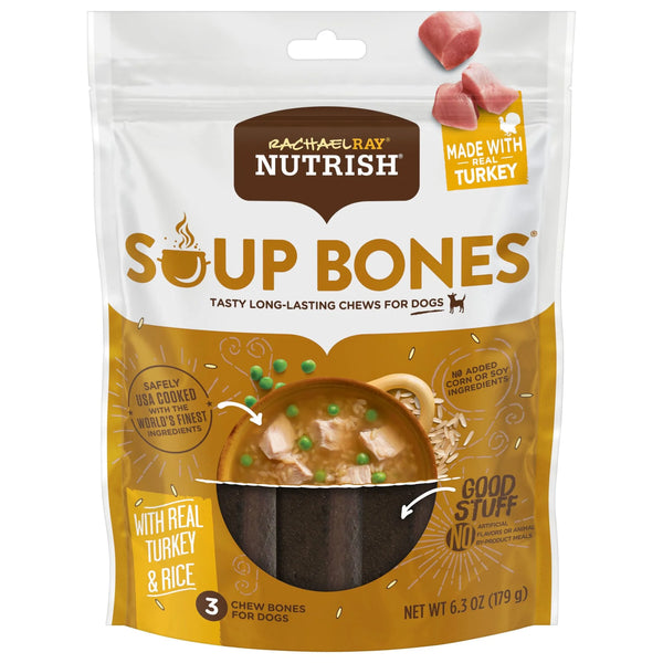 Rachael Ray Nutrish Soup Bones with Real Turkey & Rice, 3 Dry Dog Chews