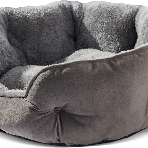 Small Dog Bed for Small Dogs, Cat Beds for Indoor Cats, Pet Bed for Puppy and Kitty, Extra Soft & Machine Washable with Anti-Slip & Water-Resistant Oxford Bottom, Grey, 20 Inches