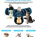 Cat Tunnel with Interactive Toy - Collapsible 3-Way Pet Tunnel for Indoor Cats - Ideal Playtime Accessory for Cats and Rabbits (Blue)