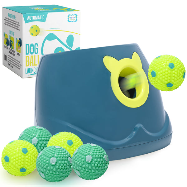Crafts Central Automatic Dog Ball Launcher - Dog Ball Fetch Machine, Ball Thrower for Dogs, for Small to Medium Sized Dogs, Great Interactive Dog Toy with 6 Latex Balls, Dual Power Supply
