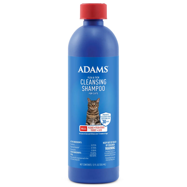 Adams Flea & Tick Cleansing Shampoo for Cats, Flea and Tick Treatment for Cats and Kittens, Unscented, 12 Ounces