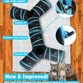 Cat Tunnel with Interactive Toy - Collapsible 3-Way Pet Tunnel for Indoor Cats - Ideal Playtime Accessory for Cats and Rabbits (Blue)