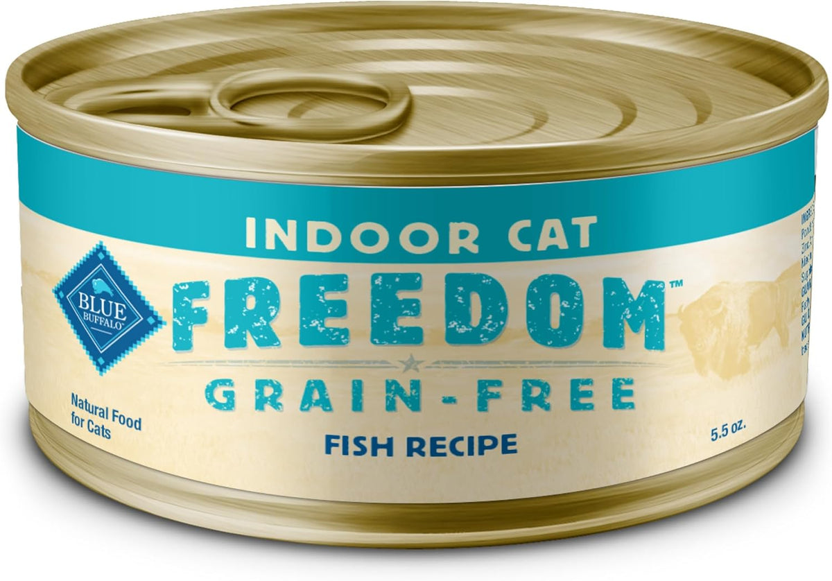 Blue Buffalo Freedom Grain-Free Adult Wet Cat Food, Complete & Balanced Nutrition for Indoor Cats, Made with Natural Ingredients, Fish Recipe, 5.5-Oz Cans (24 Count)