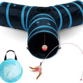 Cat Tunnel with Interactive Toy - Collapsible 3-Way Pet Tunnel for Indoor Cats - Ideal Playtime Accessory for Cats and Rabbits (Blue)